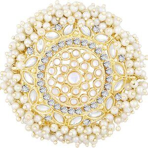 Hair Bun Pin Gold Plated Kundan Beads Round Fashion Accessory for Women